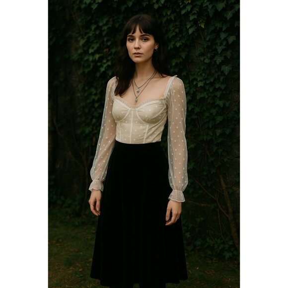 Runaway Women Ivory Top L Sheer Cottage RomanticCore Whimsygoth Fairy Coquette - Picture 2 of 10